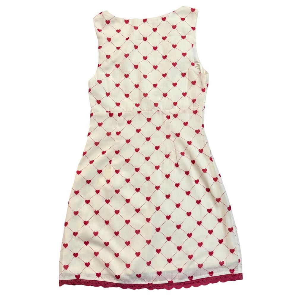 Here Comes The Sun Cream Red Heart Print Sleeveless Mini Dress NWT- S - Picture 2 of 14